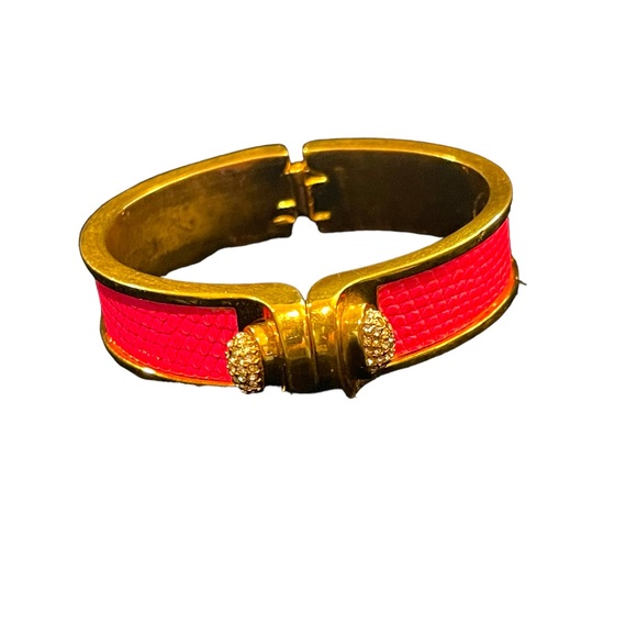 Kara Ross pink leather rhinstone gold finsh magnetic bangle - Picture 6 of 11